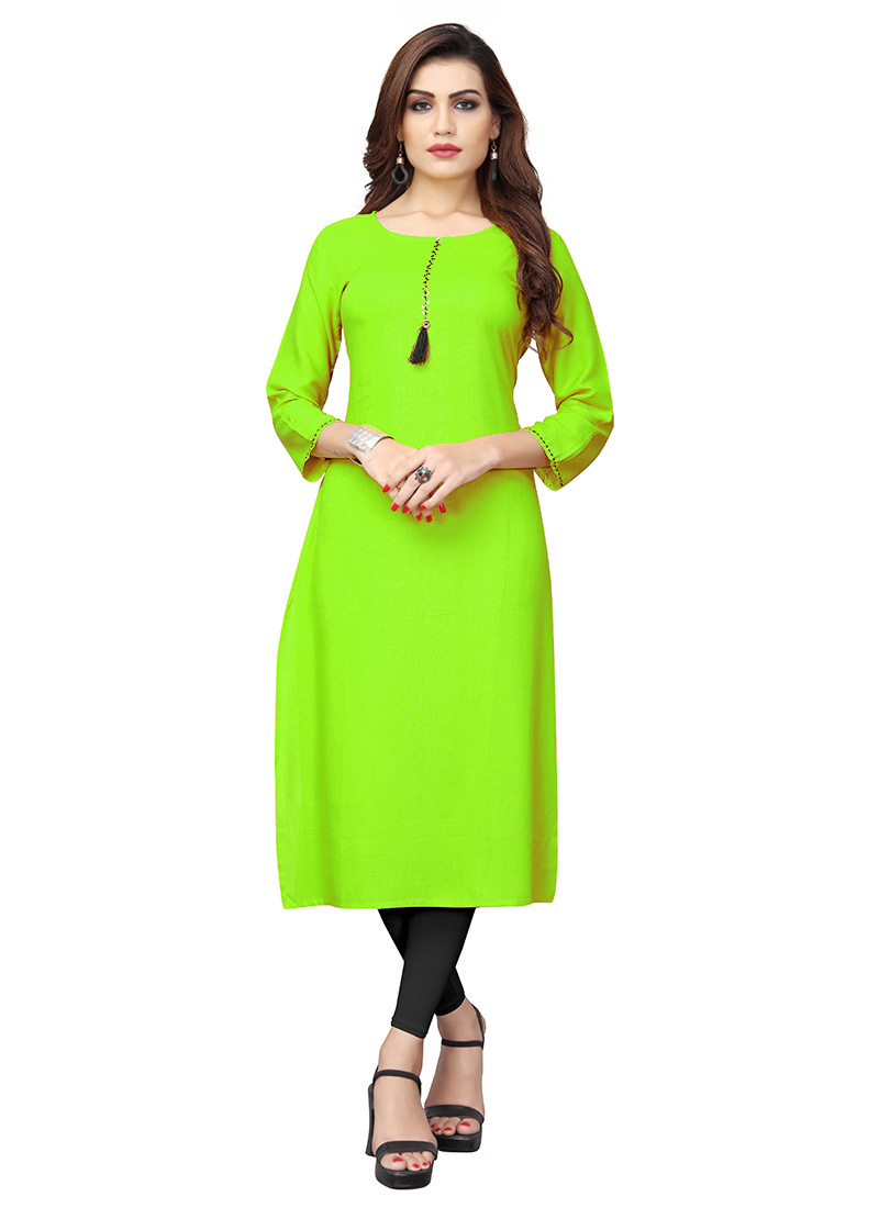 Shop Now Green Leheriya Kurti For Plus Size - ADIRICHA